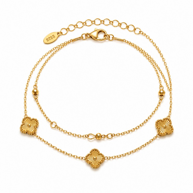Bransoletka na rękę stal chirurgiczna pozłacana 14k złotem, koniczyny BST1638