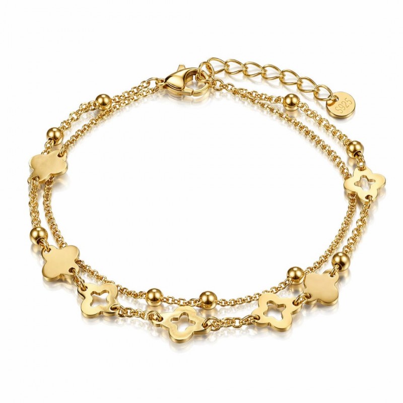 Bransoletka na rękę stal chirurgiczna pozłacana 14k złotem, koniczyny BST1767