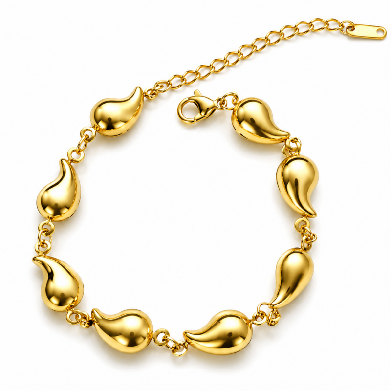 Bransoletka na rękę stal chirurgiczna pozłacana 14k złotem, krople BST1655