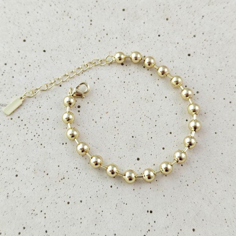 Bransoletka na rękę stal chirurgiczna pozłacana 14k złotem, kuleczki 6mm BST1762
