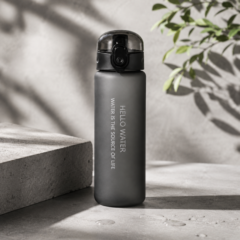 Butelka na wodę, sportowy bidon HELLO WATER 600ML czarny BD69