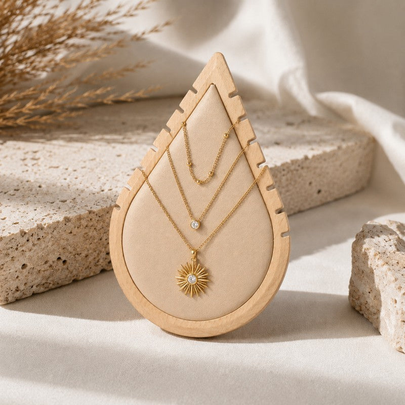 Ekskluzywny ekspozytor na naszyjniki, beżowy ŁEZKA DUŻA 31cm E45R