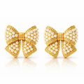 Kolczyki ze stali szlachetnej pozłacane 14k złotem, perełkowe Kokardki KST3511