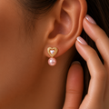 Kolczyki ze stali szlachetnej pozłacane 14k złotem, różowe perełki, SERCE KST3584