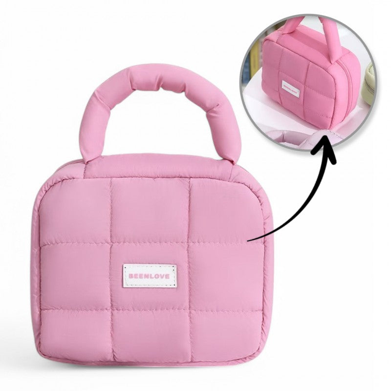 Kosmetyczka damska pikowana kuferek z rączką 21 x 17 x 8cm KS139R