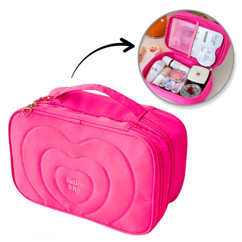 Kosmetyczka damska pikowana kuferek z rączką 24 x 9 x 15 cm KS132R