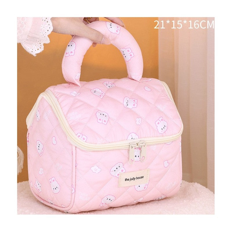 Kosmetyczka rozkładana elegancka kuferek pikowana BUNNY różowa KS131R