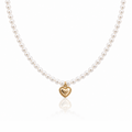 Naszyjnik stal szlachetna pozłacana 14k złotem perełki i złote serce NST2348