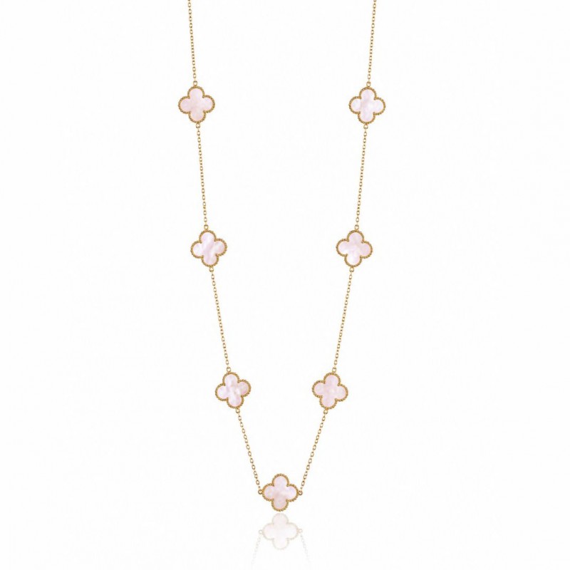 Naszyjnik stal szlachetna pozłacana 14k złotem, róż opalizujące KONICZYNY 13mm NST2388