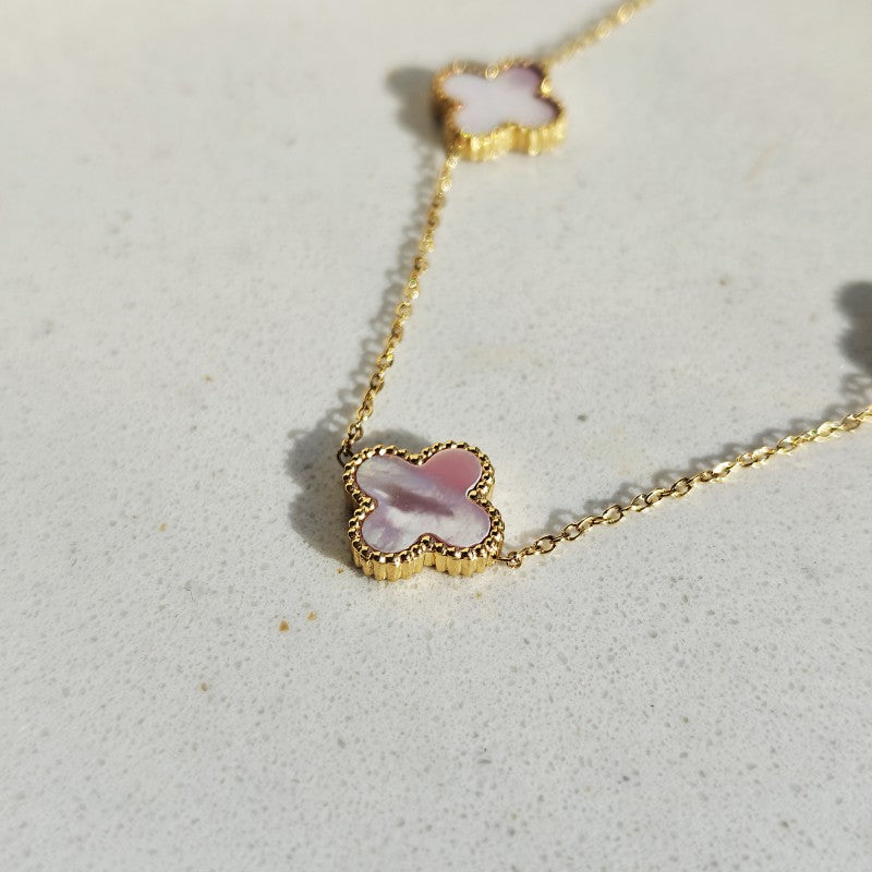 Naszyjnik stal szlachetna pozłacana 14k złotem, róż opalizujące KONICZYNY 13mm NST2388