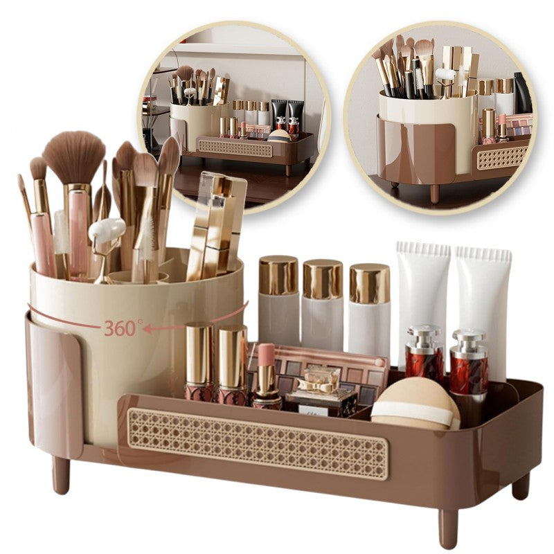 Organizer na pędzle, kosmetyki, plecionka wiedeńska obrotowy 34,5x14x15 cm CB75BR