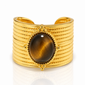 Pierścionek stal szlachetna platerowana 14k złotem, regulowany, oczko TIGER STONE PST1036
