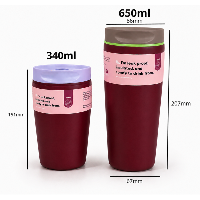 POJEMNY KUBEK TERMICZNY 340 ml TERMOS zamykany, bordowy CUP31