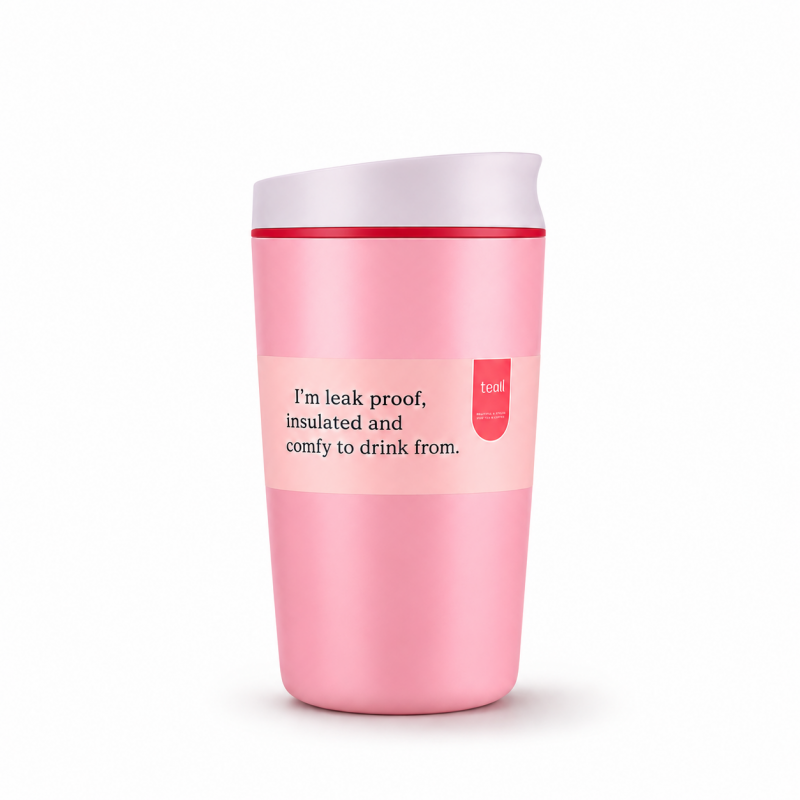 POJEMNY KUBEK TERMICZNY 340 ml TERMOS zamykany, jasnoróżowy CUP32