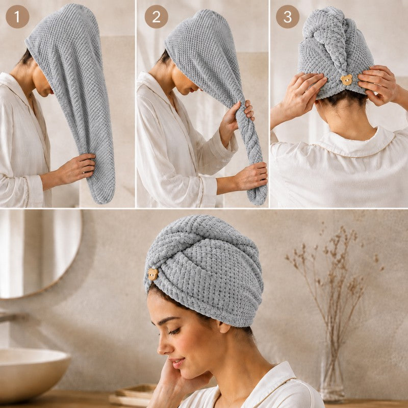 Ręcznik, kapturek, turban do włosów, bardzo chłonny, grafit 65x25 cm REC60GRAF