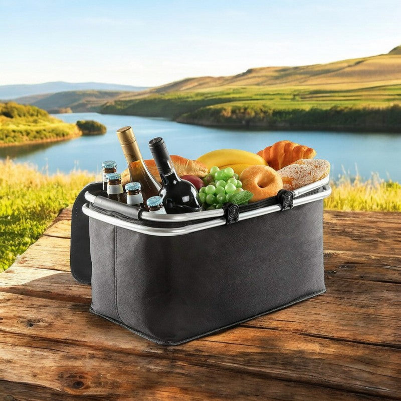 Składany kosz termiczny na zakupy, piknik czarny 47x27x23cm KP01CZ