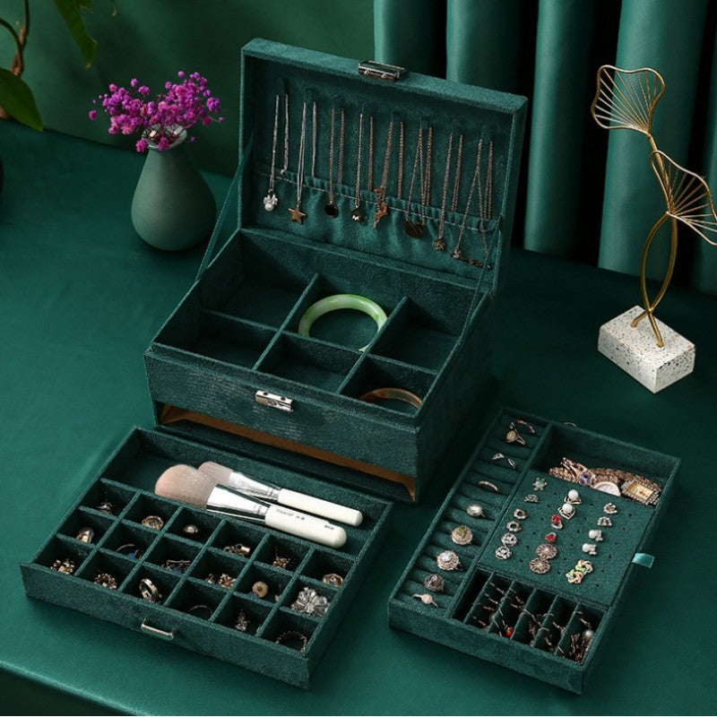 Szkatułka na biżuterię kuferek etui organizer butelkowa zieleń PD119