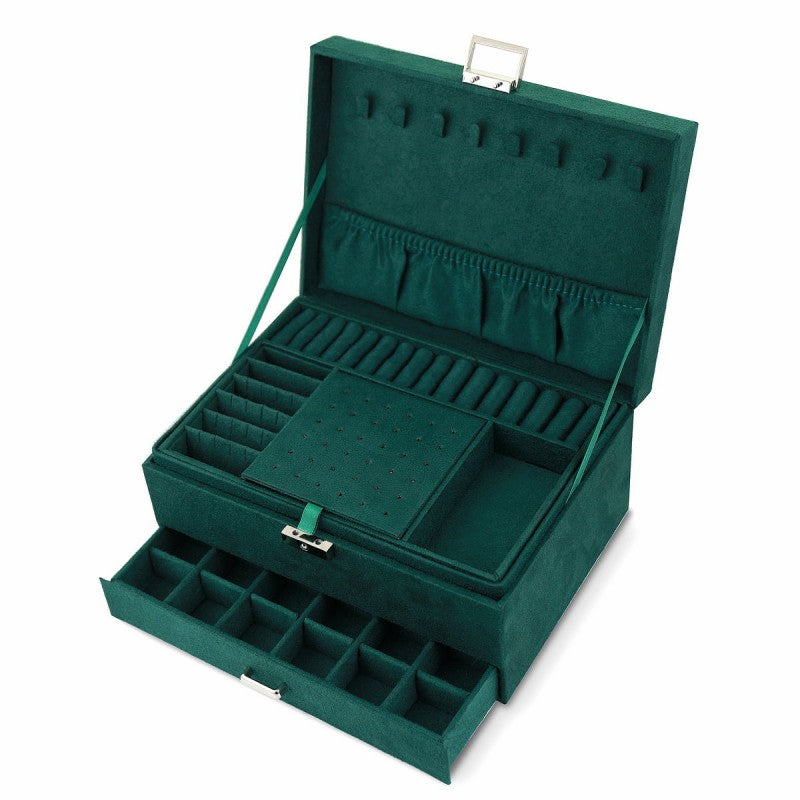 Szkatułka na biżuterię kuferek etui organizer butelkowa zieleń PD119