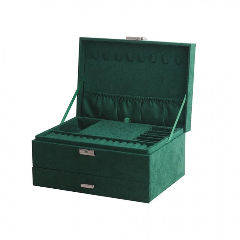 Szkatułka na biżuterię kuferek etui organizer butelkowa zieleń PD119