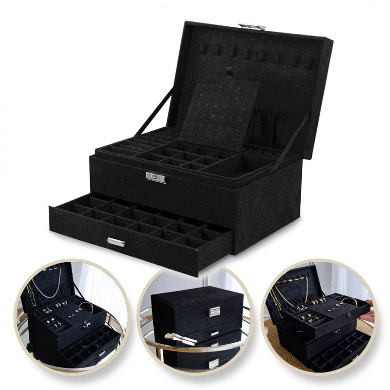 Szkatułka na biżuterię kuferek etui organizer czerń PD119CZ