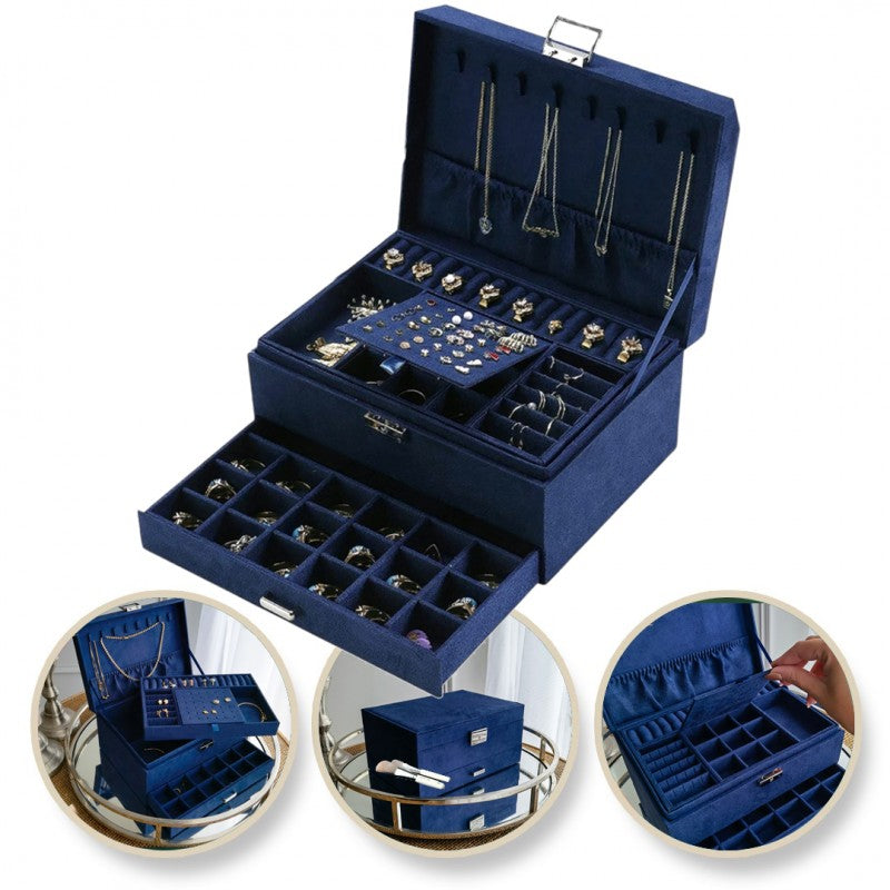 Szkatułka na biżuterię kuferek etui organizer kobalt PD119GRAN
