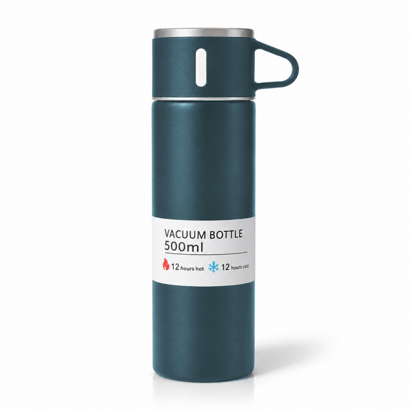 TERMOS turystyczny z kubkiem, szczelny, stal nierdzewna granatowy 500ml BD65GRAN
