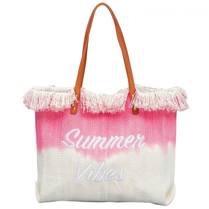 TORBA PLAŻOWA wakacyjna BOHO z frędzlami różowa ombre, na zakupy TP14R