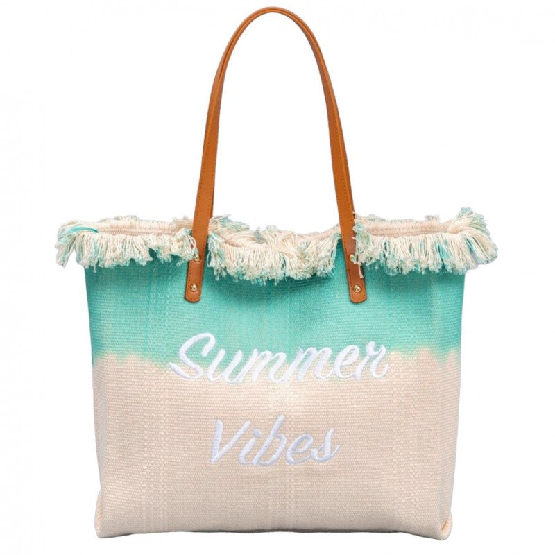 TORBA PLAŻOWA, Wakacyjna BOHO Z frędzlami zielona ombre, na zakupy TP14ZIE