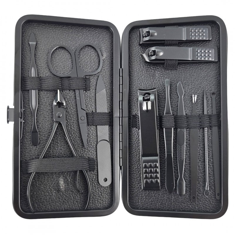 Zestaw akcesoriów do manicure, pedicure w etui, czarny 12w1 AK21