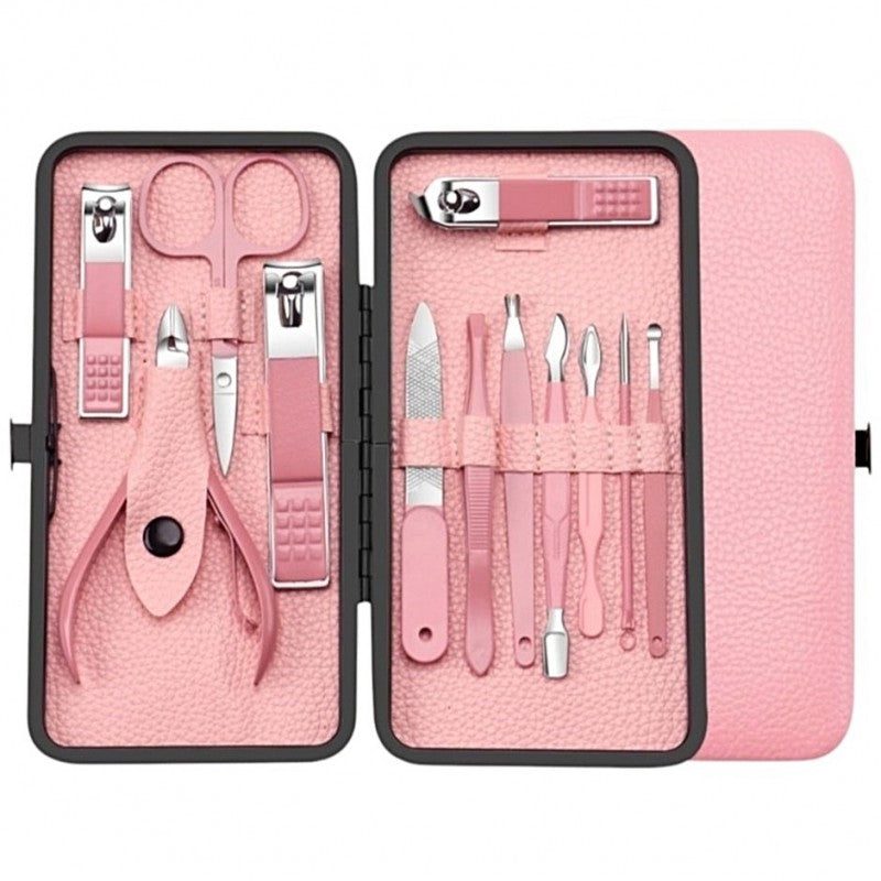 Zestaw akcesoriów do manicure, pedicure w etui różowe 12w1 AK20