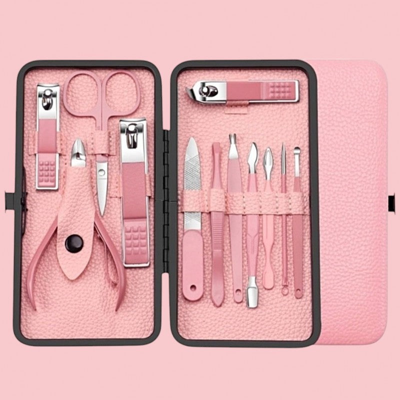 Zestaw akcesoriów do manicure, pedicure w etui różowe 12w1 AK20
